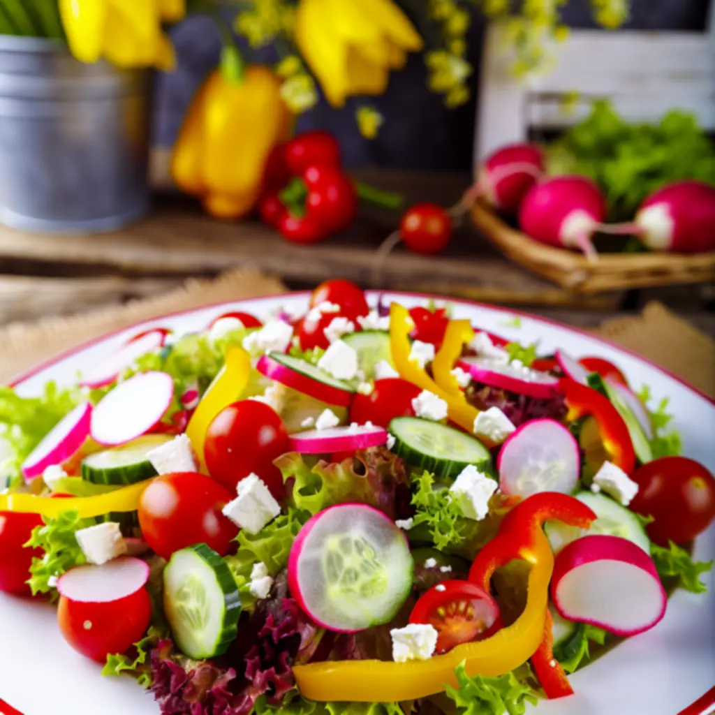 Ensalada de primavera fresca y colorida