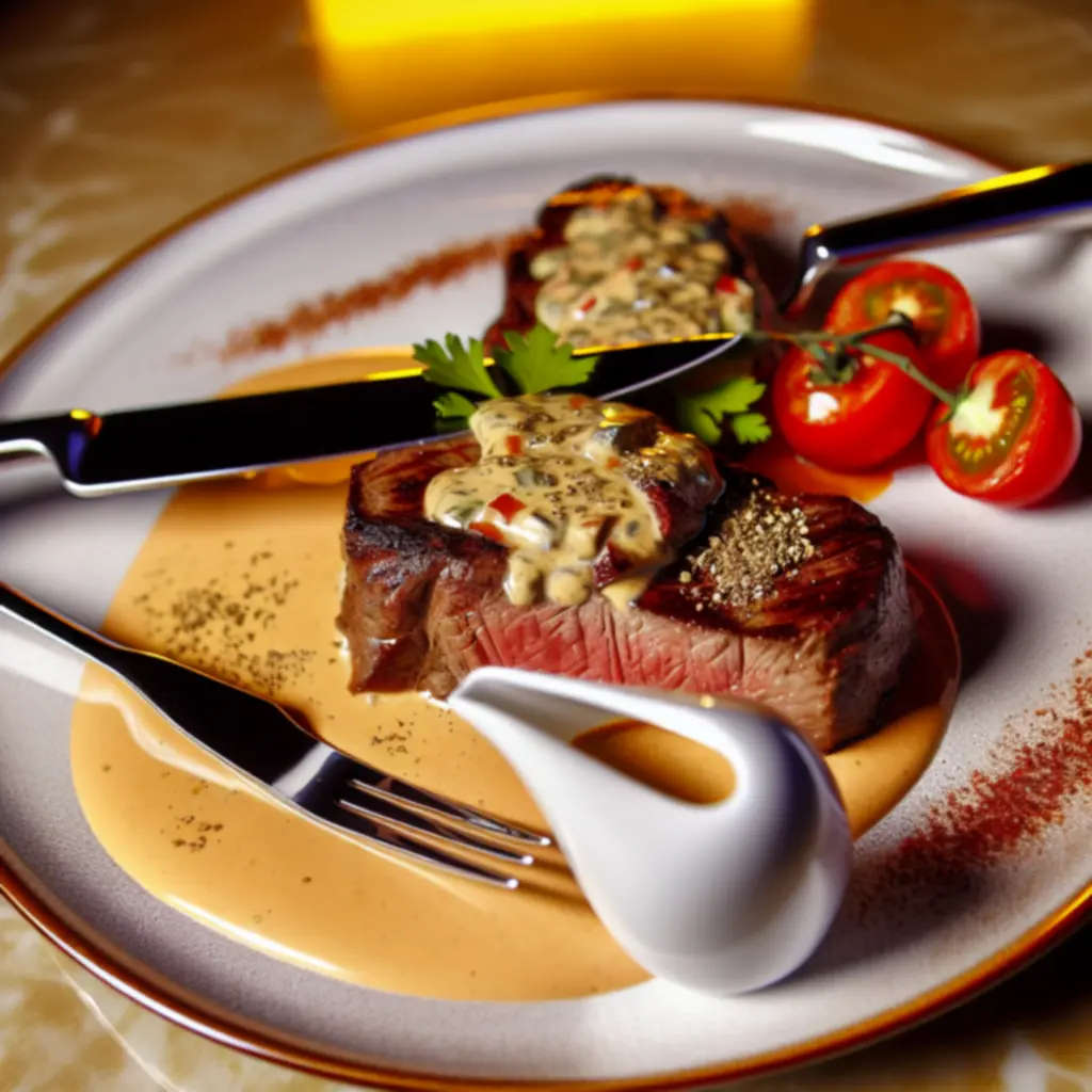 Solomillo en salsa cremosa con guarnición gourmet